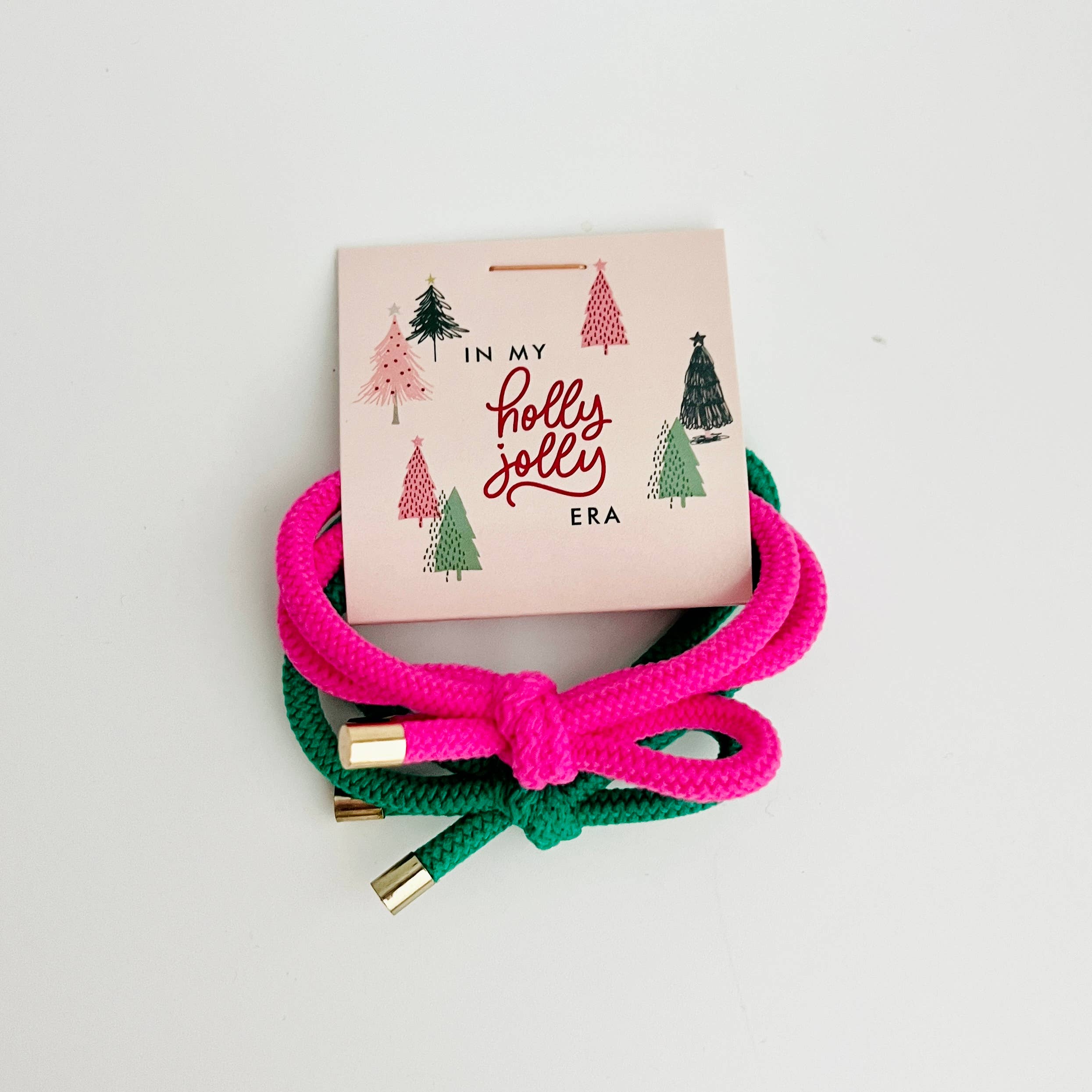 "Holly Jolly" Hair Tie Set

strong and sturdy go-to elastic hair ties.
Green and Pink&nbsp;
