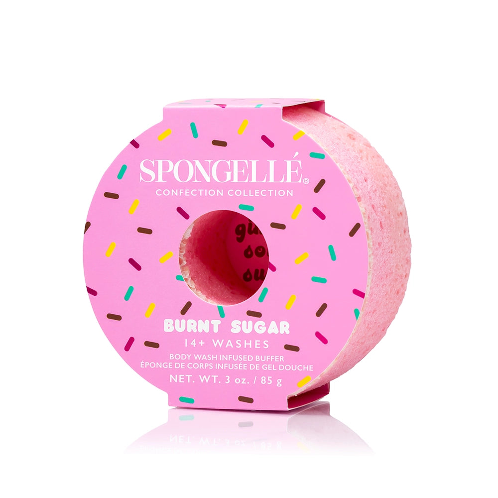Indulgent bath sponge

Infused with triple butter formula and extracts of sugarcane.
Donut shaped buffer will exfoliate removing dead skin cells and enhance growth of new and softer skin.
Fragrance Notes Top: Strawberry Blossom Middle: Pink Sugar Base: Vanilla Bean