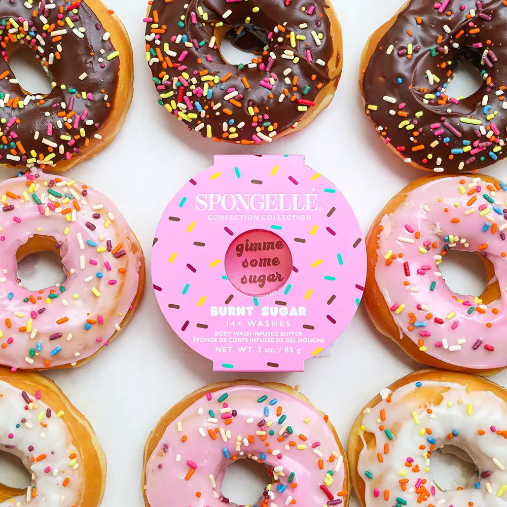 Indulgent bath sponge

Infused with triple butter formula and extracts of sugarcane.
Donut shaped buffer will exfoliate removing dead skin cells and enhance growth of new and softer skin.
Fragrance Notes Top: Strawberry Blossom Middle: Pink Sugar Base: Vanilla Bean