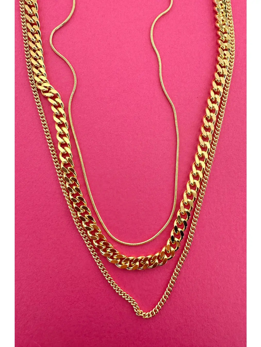 Gold plated layered necklace.  Perfect length.  3 chains in 1 clasp:)  Length:  13.5"-15.5"