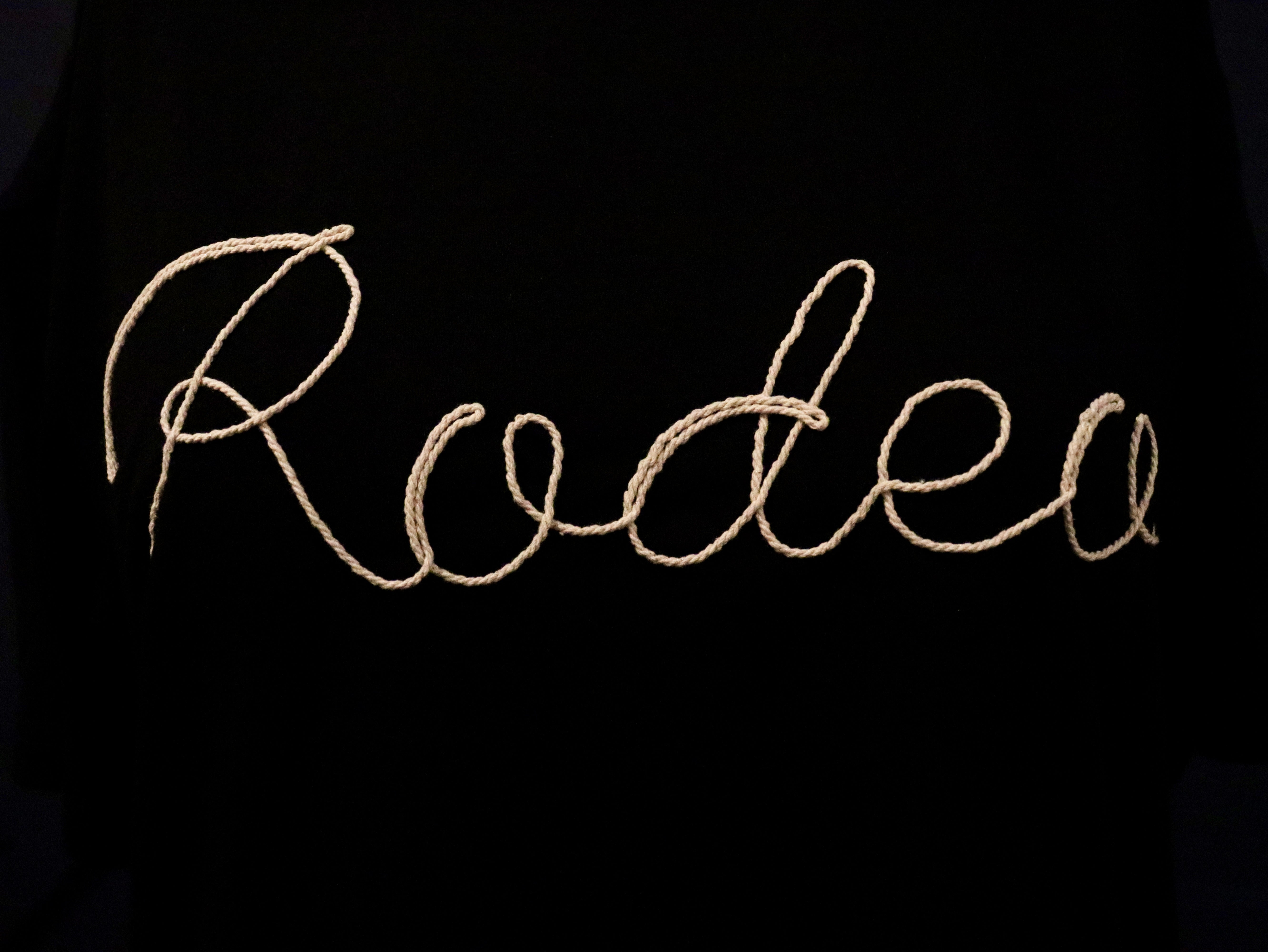 Black t-shirt with rodeo in rope embroidery. &nbsp;
3D rope embroidery:)
75% Polyester, 20% Rayon, 5% Spandex
True to size.
Made by 2 FLY