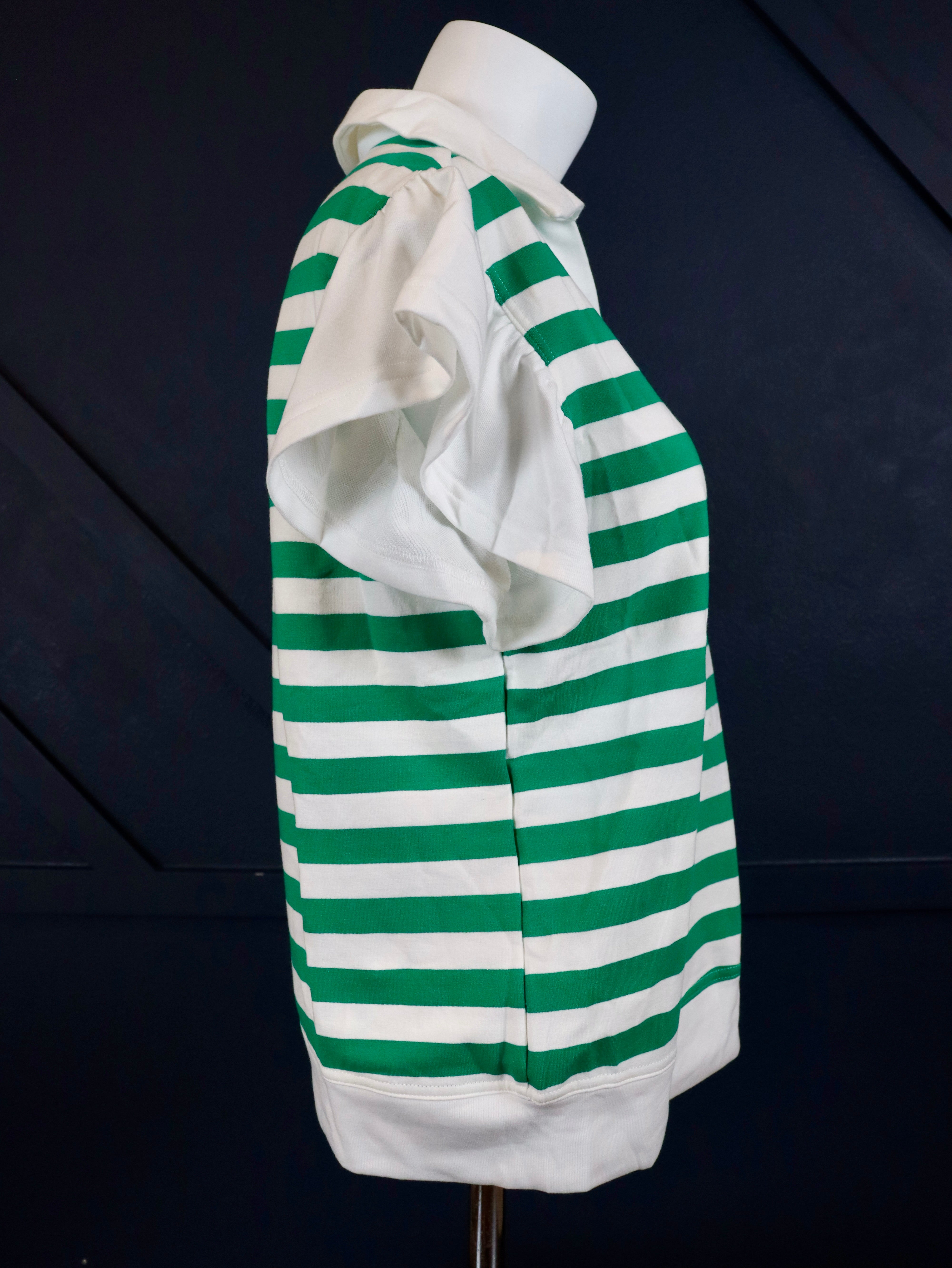 Short ruffle sleeve collared v-neck blouse.

Crafted from a soft breathable 95% cotton 5% elastane&nbsp;blend.
Relaxed fit.&nbsp;
Delicate wash, tumble dry low.