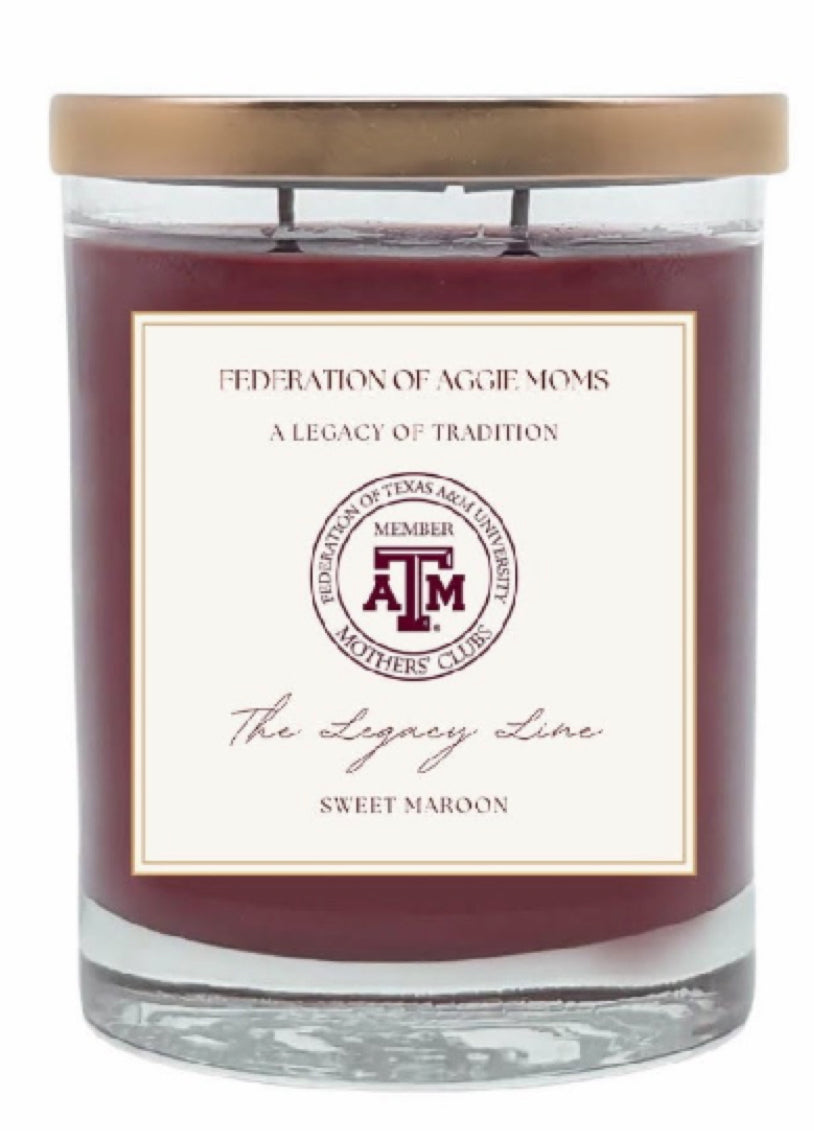 "Sweet Maroon" Orleans Candle

11 oz 2 wick candle
Exclusive to Aggie Moms Clubs
Notes of vanilla bean, sweet cream and sugar.