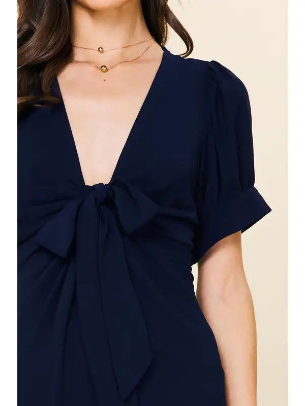 Navy button down midi dress.

X-Small (Size 2-4) Bust: &nbsp;33.5", Waist: &nbsp;26", Hips 36"
Small (Size 4-6) Bust: 35.5", Waist: &nbsp;27.5", Hips: 37.5"
Medium (Size 8-10) Bust: 37.5", Waist: &nbsp;29.5", Hips: 39.5"
Large (Size 12)Bust: 39.5" Waist: &nbsp;31.5", Hips: &nbsp;41.5"
100% Polyester
Delicate wash, hang to dry.
Made by Skies are Blue