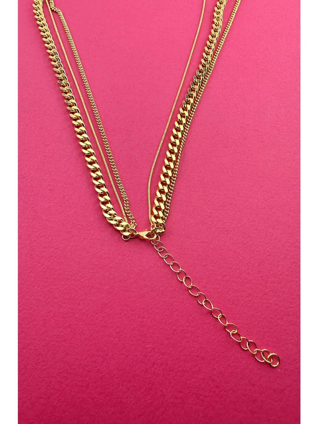 Gold plated layered necklace.  Perfect length.  3 chains in 1 clasp:)  Length:  13.5"-15.5"