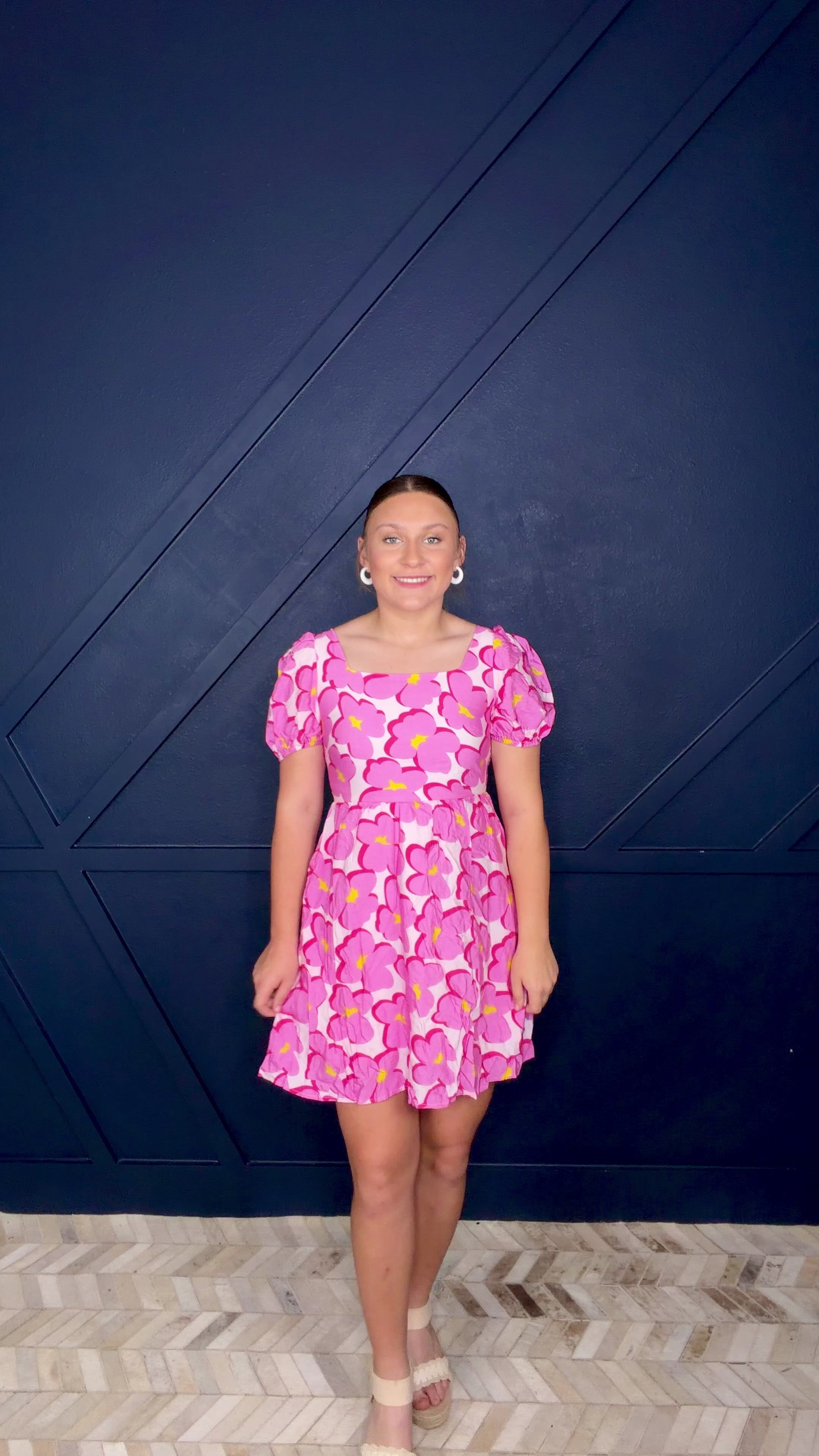 Pink floral empire waist dress