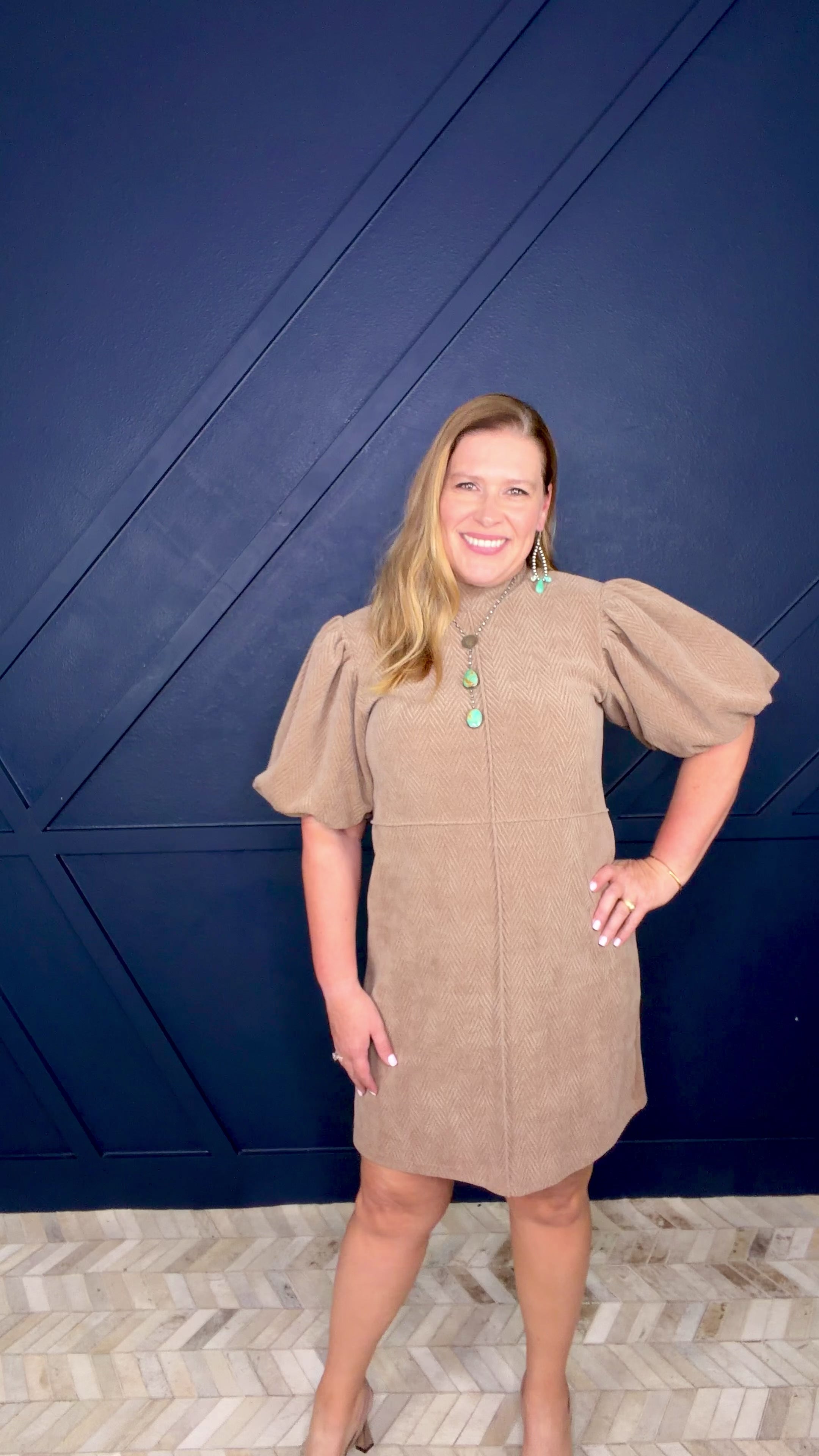Puff Sleeve Corduroy Midi Dress