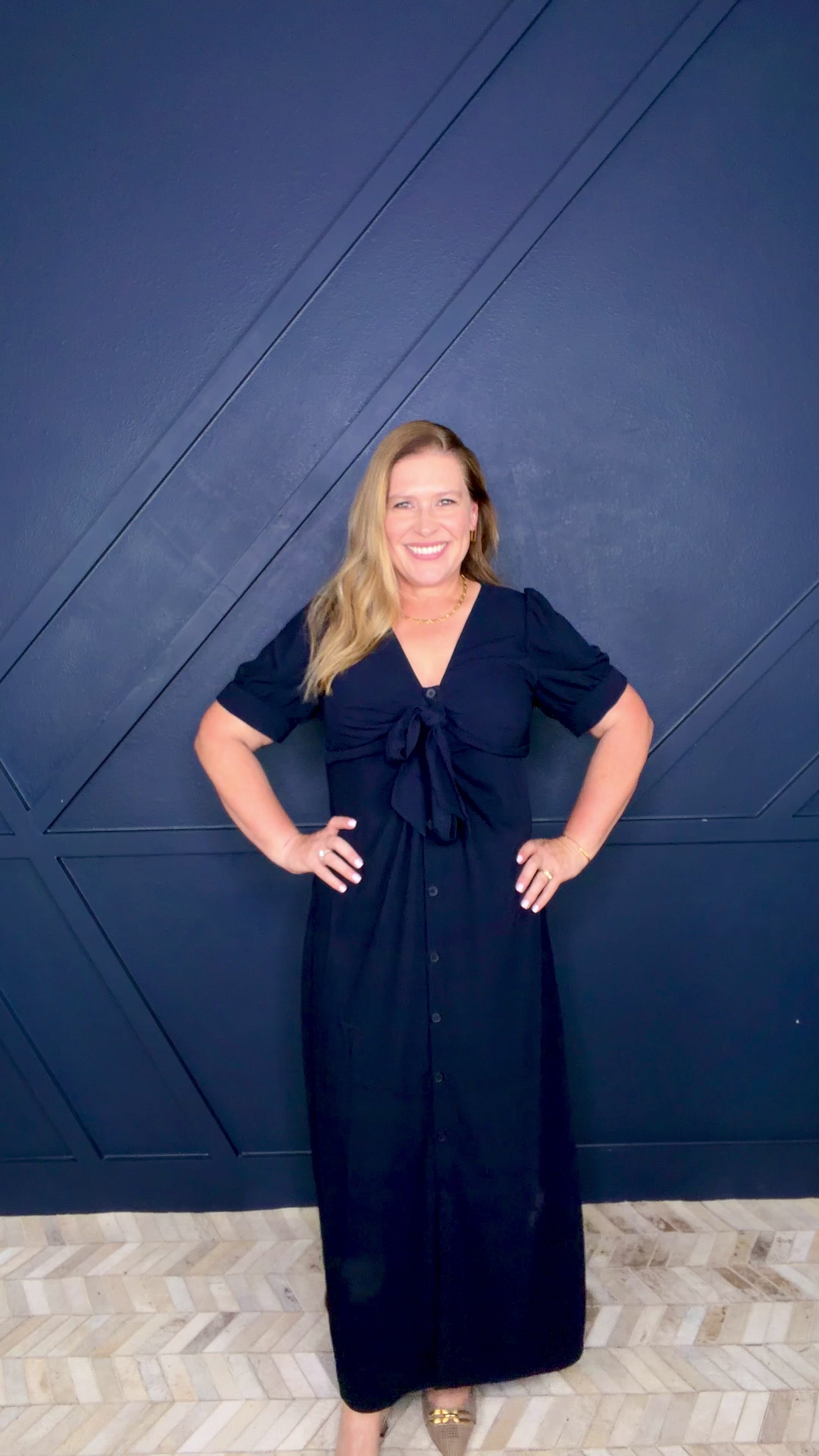 Navy button down midi dress