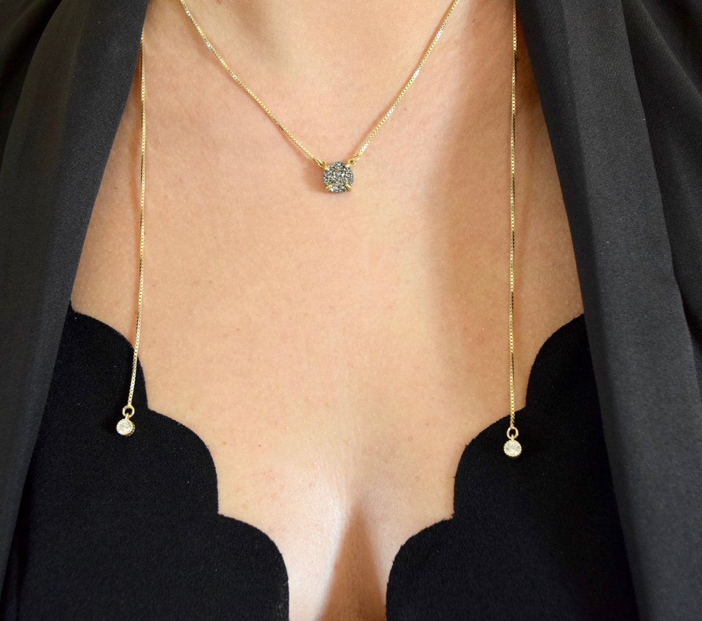 5 Way Gold Necklace with Pewter stone