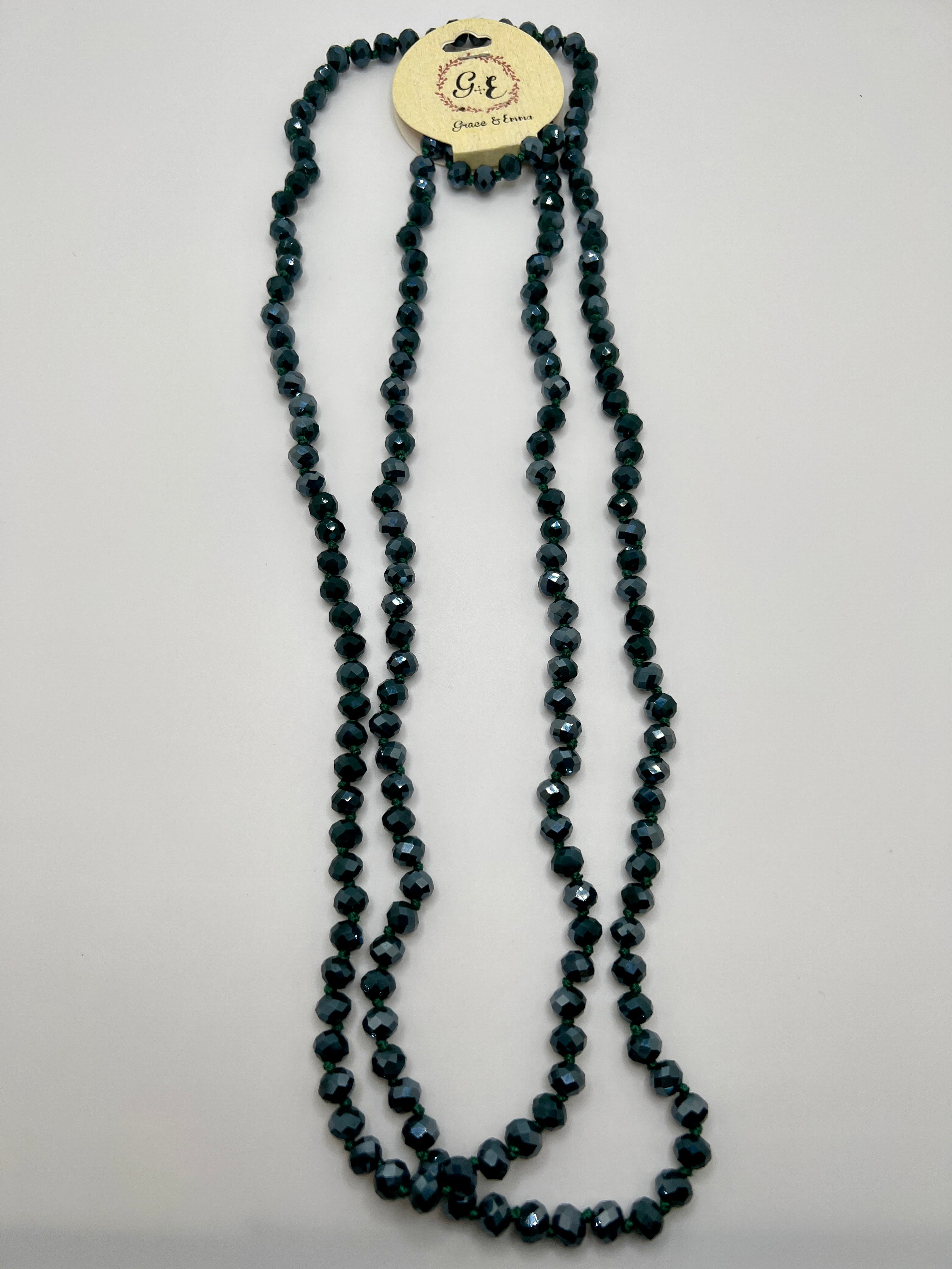 Double wrap beaded necklace  60" in length 8mm beads Prussian Blue