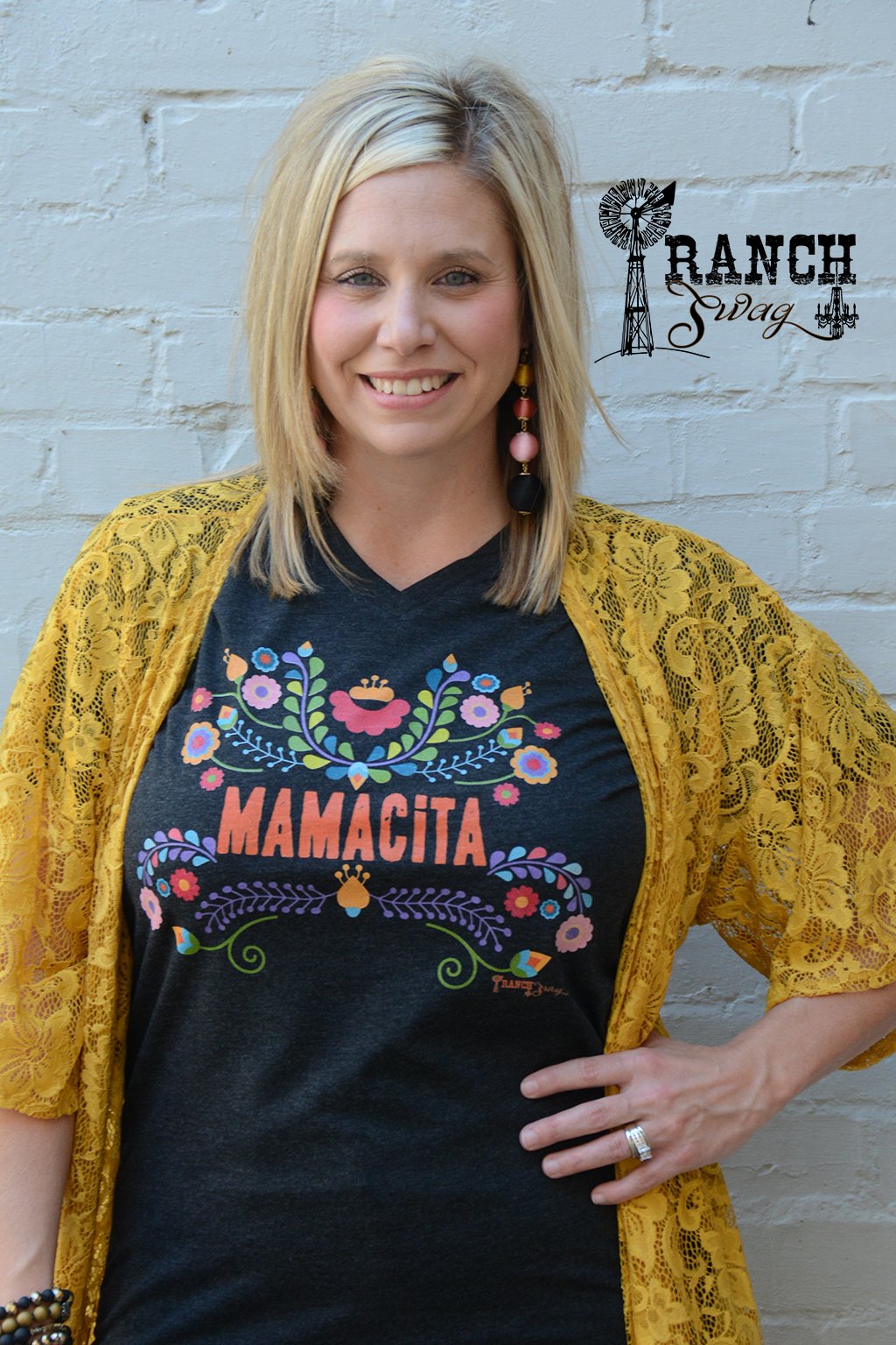 Mamacita v-neck t-shirt in black charcoal.