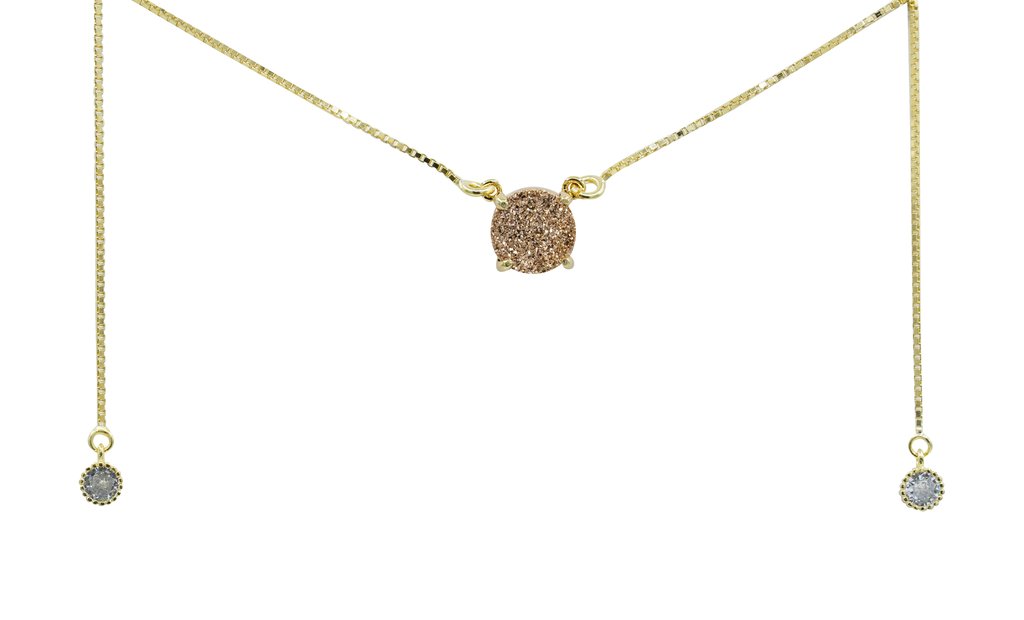 5 Way Gold Necklace with Rose Gold stone